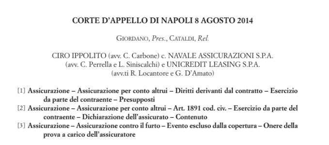 CORTE D’APPELLO DI NAPOLI 8 AGOSTO 2014